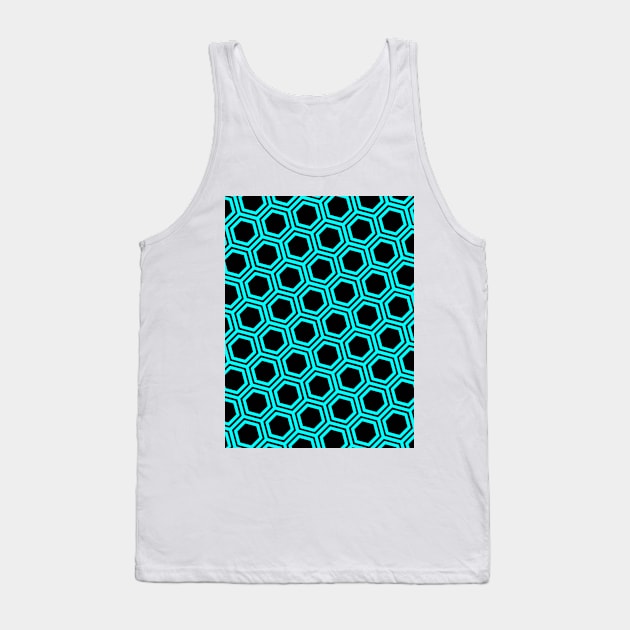 Pattern hexagon blue on black background Tank Top by la chataigne qui vole ⭐⭐⭐⭐⭐